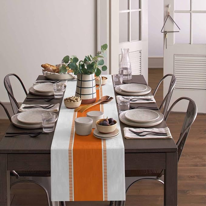 Orange Stripes Table Runners 120 inches Long, Non Slip Farmhouse Table Runner - Image 4