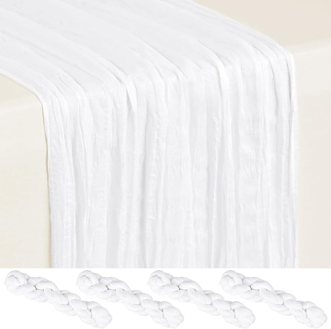 Showgeous 4 Pack White Cheesecloth Table Runner, 17 x 108 Inches | Boho by Showgeous