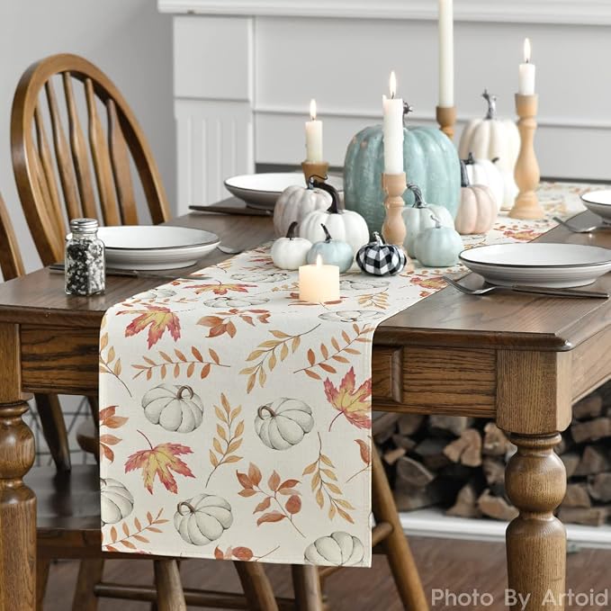 Artoid Mode 210 GSM Fall Table Runner 13x108 Inch Home Party Decor | Orange - Image 3