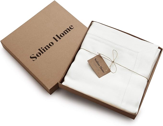 Solino Home Linen Tablecloth for Rectangle Tables 60 x 90 Inch - Classic Hemstitch 100% Pure Linen White Table Cloth - Machine Washable Cloth Tablecloth for Winter, Valentines, Spring, Easter