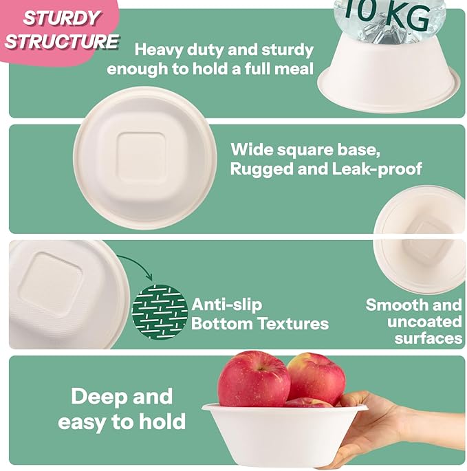 48 Oz Bowls Disposable - Heavy Duty Compostable Paper Bowls, Microwave Safe Large Bowls, Ideal for Restaurant Catering, Salads, Buffets & Eco-Friendly Use - 50 Pack [White]
