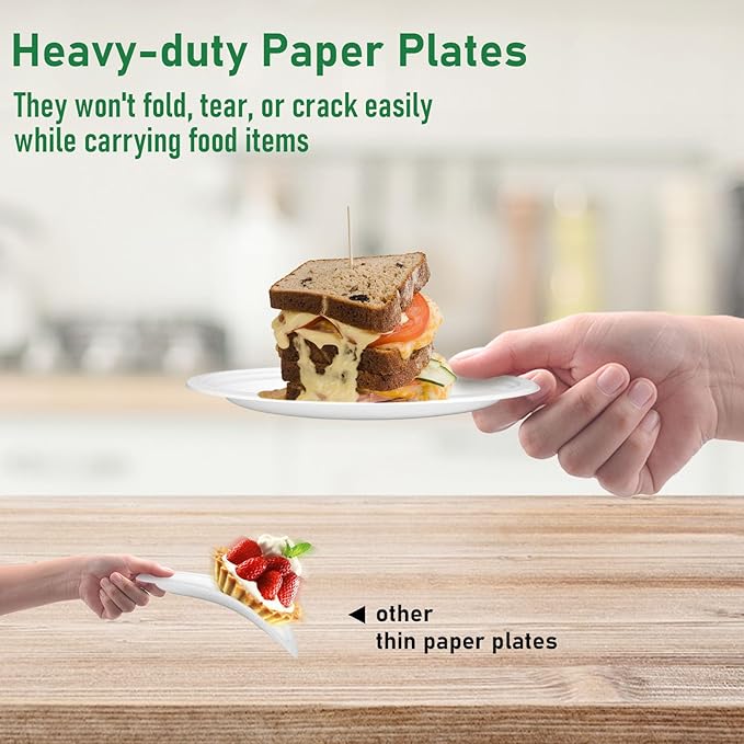 Small Plates Disposable, 6 Inch Paper Plates Bulk Heavy Duty, Compostable, White, 500 Count