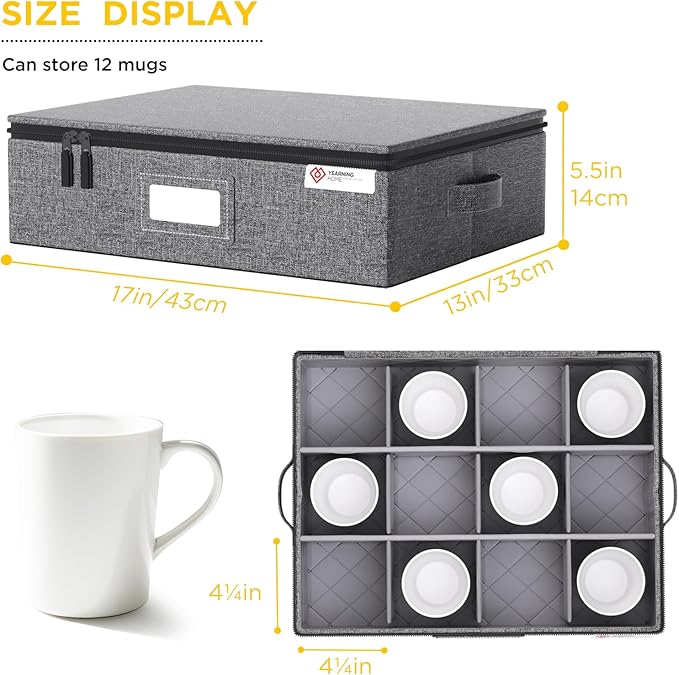 Cup and Mug Storage Box with Hard Shell and Dividers - Image 2