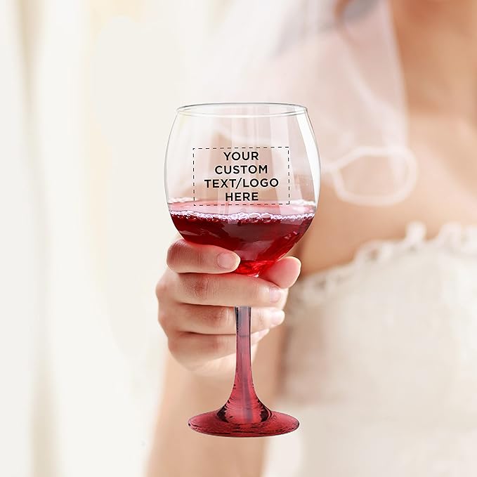 Custom Premiere Wedding Wine Glasses 20.5 oz Set of 96, Personalized Bulk Pack - Restaurant Glassware, Perfect for Red Wine or White Wine - Red