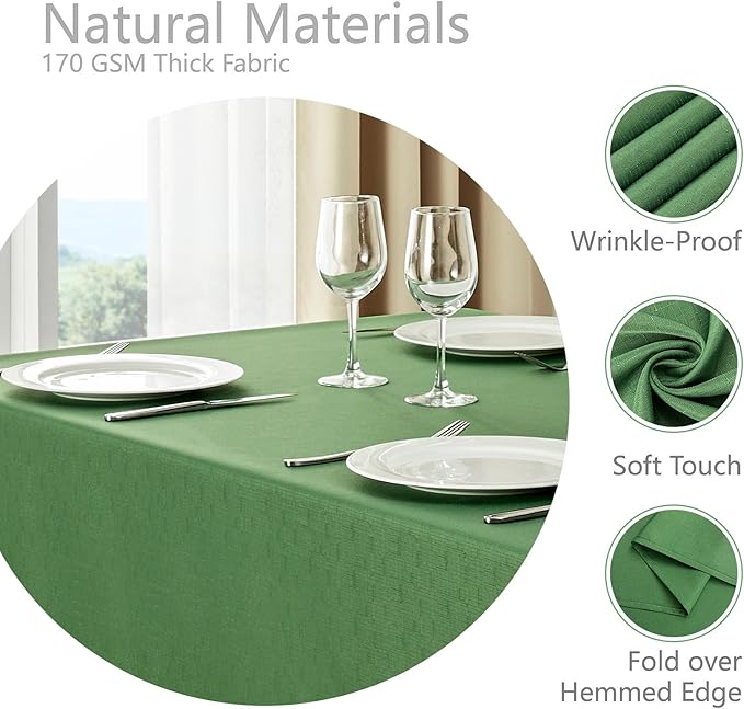 Rectangle Tablecloth Waterproof 60x120 inch Linen Textured Table Cloth Stain and Wrinkle Resistant Washable, Decorative Fabric Table Cover for Dining, Party and Camping, Green