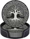Drink Coasters with Holder Stand Set of 6, Tree of Life Stamp Pu Leather by Unknown