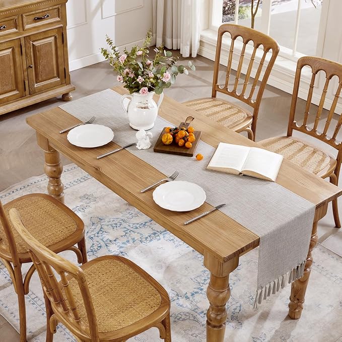 Cotton Linen Table Runner, 13x72 Inch Light Coffee - Image 6