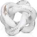 3 Link Wood Knot Decor Rustic Home Décor Accents Hand Carved Coffee Table Decoration, Boho Chain Link Decoration, Modern Shelf, Rustic Objects for Home Living Room Bedroom(Retro White)