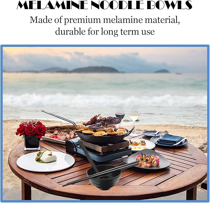 Luxshiny Multifunctional Melamine Noodle Bowls for Home and Restaurant Use Thick Plastic Ramen Soup Bowls with Smooth Polished Finish Easy to Clean and Stain-resistant Black