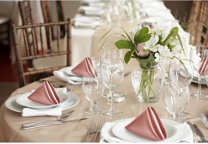 P Pothuiny 12 Pcs Rose Gold Satin Napkins 17 x 17 Inch, Satin Cloth Napkins | - Image 7