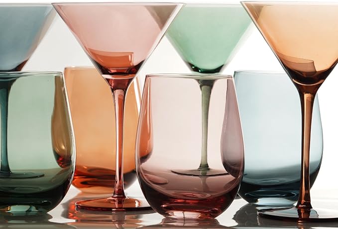 Colored Stemless Wine Glasses for Red or White Wine (Set of 4), 18-Ounces, Large Wine Glasses for Cabernet, Pinot Noir, Burgundy, Bordeaux (4color)