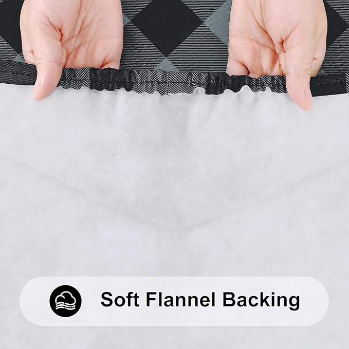 Smiry Rectangle Picnic Table Cloth, Elastic Waterproof Fitted Vinyl Tablecloths, Flannel Backed Buffalo Plaid Table Covers for Dining, Camping, Outdoor (Black and Grey, 30" x 48")