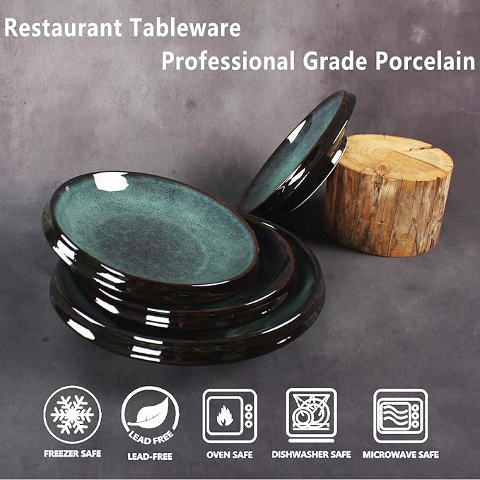 Ceramic Pasta Bowls, Set of 4, Reactive Glaze Pasta Bowls, Large, Wide Bowls for Salads, Desserts, and Fruit, Microwave-, Dishwasher-, and Oven-Safe