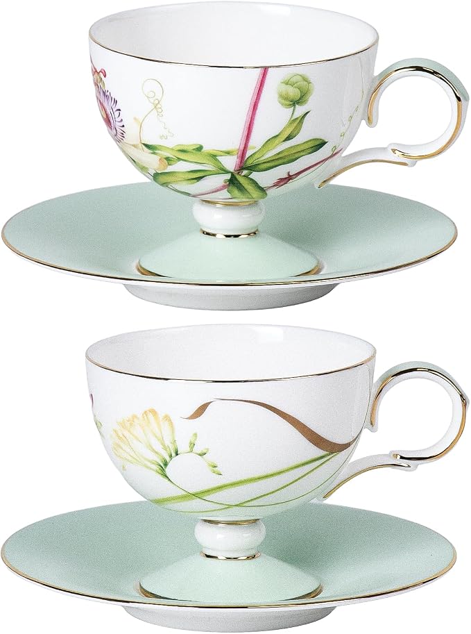 KAMMAK Tea Cups Set of 2, Ceramic Floral Pattern Demitasse Cup | Porcelain by KAMMAK