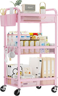 3 Tier Metal Rolling Cart, Art Workspace, Bedside Storage by YASONIC