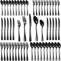 50 Pcs Black Silverware Set for 10, Food Grade Stainless Steel Flatware Set by Lazycorner