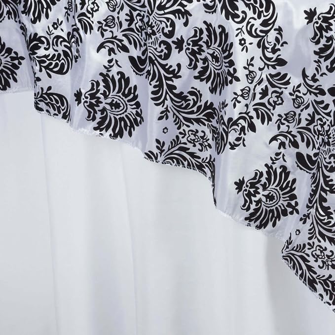Efavormart Black Damask Flocking Square Tablecloth Overlay 90"x90" Square - Image 2
