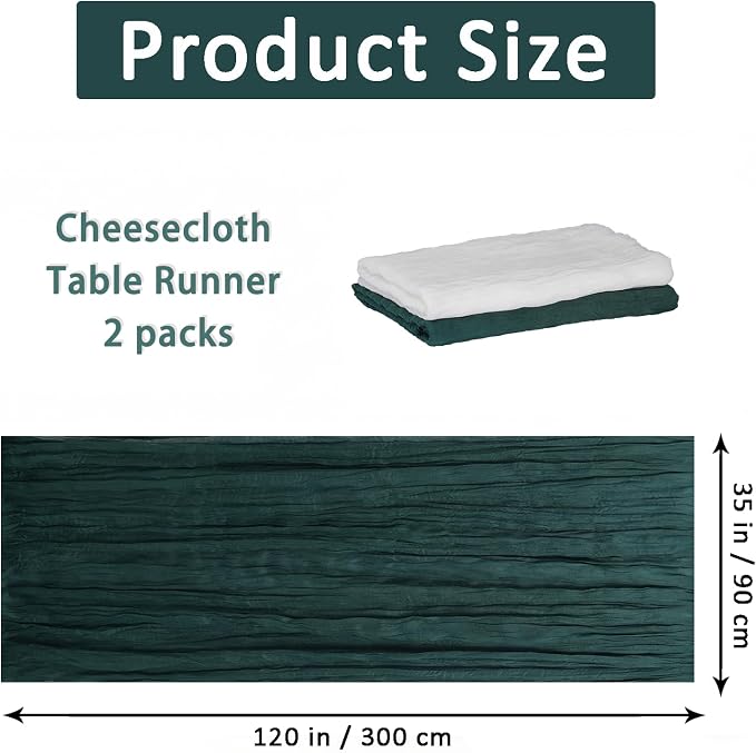 Cheesecloth Table Runner 2 Pack Sage Green and Dark Green, Boho Gauze Table - Image 3