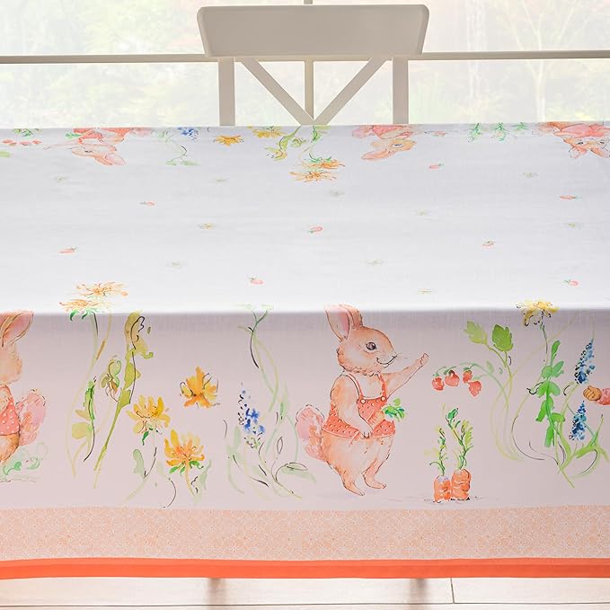 Maison d' Hermine Table Cloth Rectangle Table 100% Cotton 60 x 120 Inches Tablecloth Reusable Decorative for Dining Room Farmhouse Home Valentines Day Decorations Spring Summer - Bunny Party