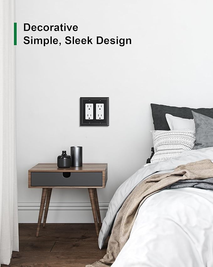 2-Pack Decorative Double Decorator Outlet Cover Plate, Matte Black Durable Natural Bamboo Fiber Wall Plates for Electrical Outlets, Receptacle, GFCI Outlet, Dimmer Switch, 2-Gang, Corrosion Resistant