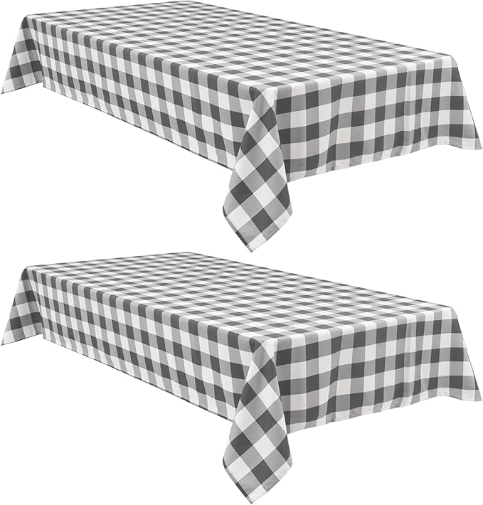 Checkered Tablecloth Waterproof 2 Pack 60 x 120 inch Grey and White | Buffalo by Hiasan