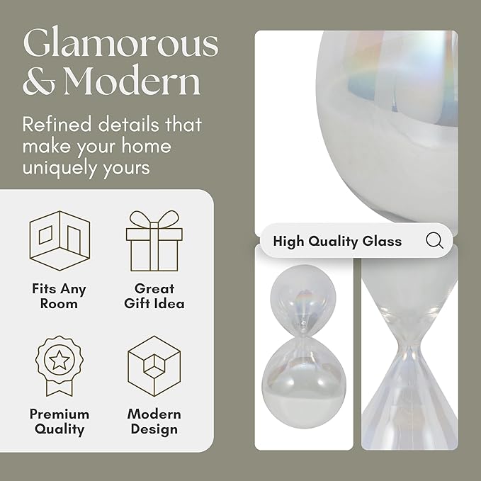 Cassandra Iridescent Hourglass Decorative Object – Large Glass Teardrop Silhouette Modern Home Decor – Shelf Display & Coffee Table Decor for Office & Living Room – 23", Frost
