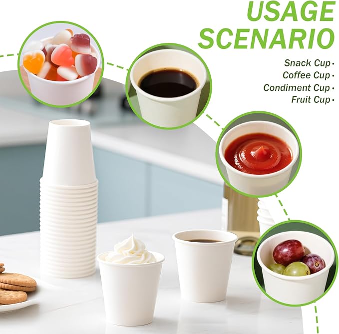 3oz Disposable Paper Cups, 100 Pack Bathroom Mouthwash Cups | Mini Dixie Cups - Image 4