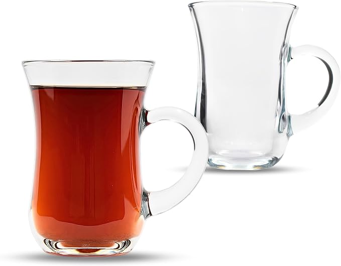 Turkish Tea Glasses with Handle Set of 6, Small Clear Glass Tea Cups - Image 8