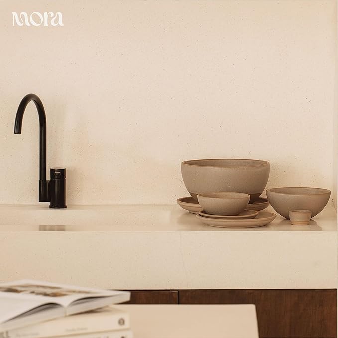 MORA Medium Bowls Set of 4, 28oz Ceramic Pottery Everyday Bowls - Microwave, Oven and Dishwasher Safe - Mushroom