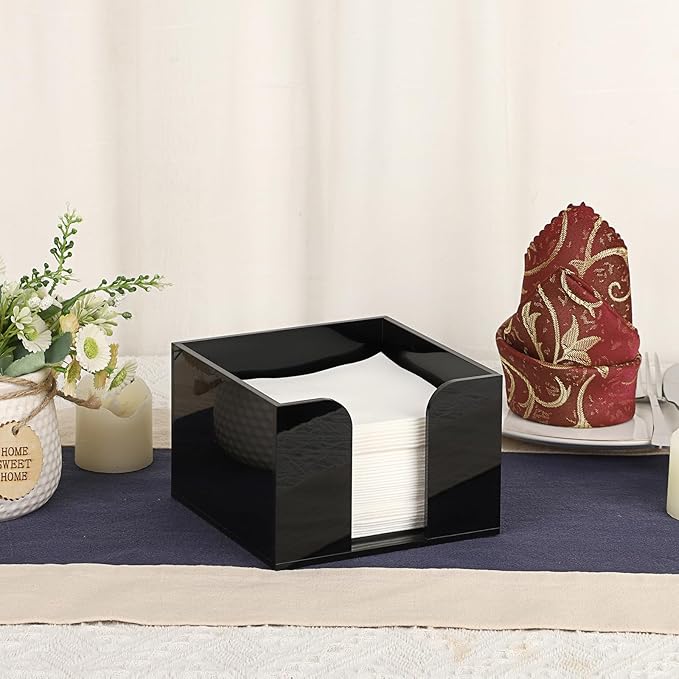 Sumnacon Square Acrylic Napkin Holder - Stylish Black Cocktail Napkin Holders for Table Countertop Kitchen, Decorative Napkin Dispenser Tray for Wedding Party Restaurant Office Hotel, 4 Inch Height