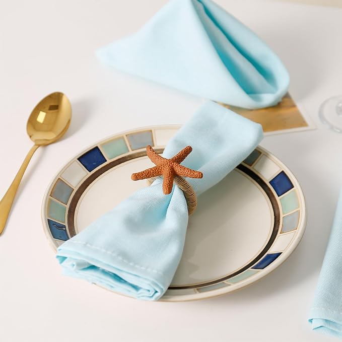 wonlex Summer Napkin Rings Set of 8, Faux Sea Star Napkin Ring - Image 5
