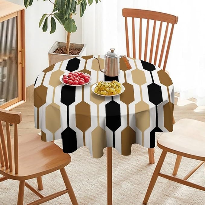 Abstract Boho Geometric Round Tablecloth, Mid Century Modern Geometric Art Retro Print Tablecloth for Home Party Dining Room Kitchen Decor 50Inch(127cm)