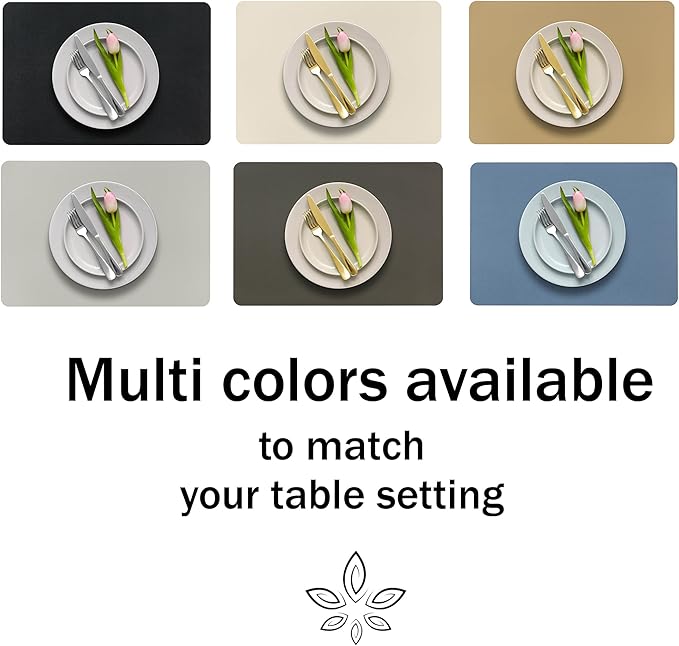 More Décor Faux Leather Placemats Set of 6 for Dining Table – Waterproof, Wipeable, Washable, Stain & Heat Resistant, Non-Slip Table Mats – 12 X 17 Inch, (Solid Ivory, 6)