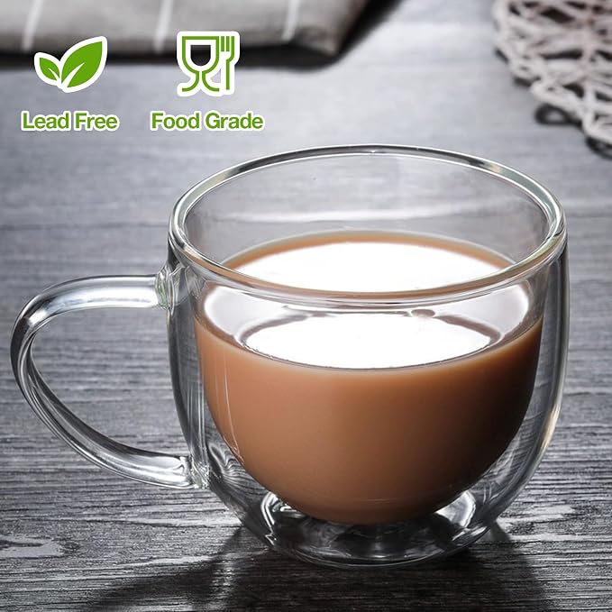 Double Walled Glass Coffee Mugs Set of 2, 8 oz Hand Blown Insulated mugs - Image 3