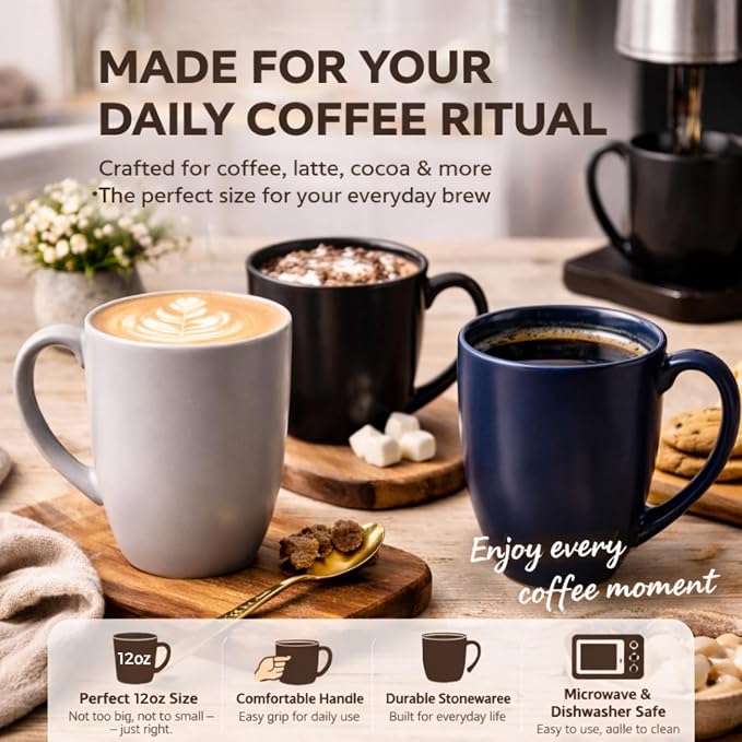 AmorArc 12 OZ Coffee Mugs, Matte Gray Coffee Cups - Image 4
