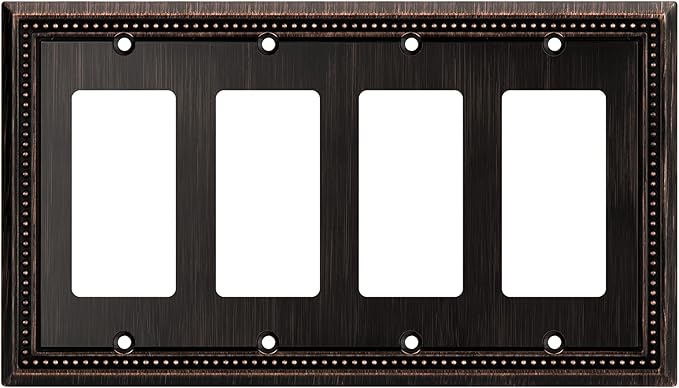 Henne Bery Sunken Pearls Heavy Duty Decorative Wall Plate Switch Plate Outlet Cover (Quad Decorator, Aged Bronze)