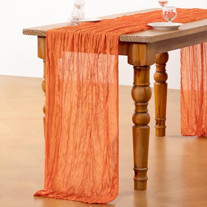 DeZerlor Orange Cheesecloth Table Runners 4 Pack Summer Boho Runners | - Image 5