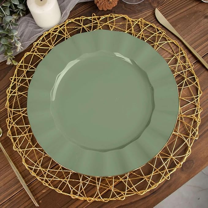 Efavormart 11" Dinner Plates – Set of 10 Plastic Dusty Sage Green Round - Image 6
