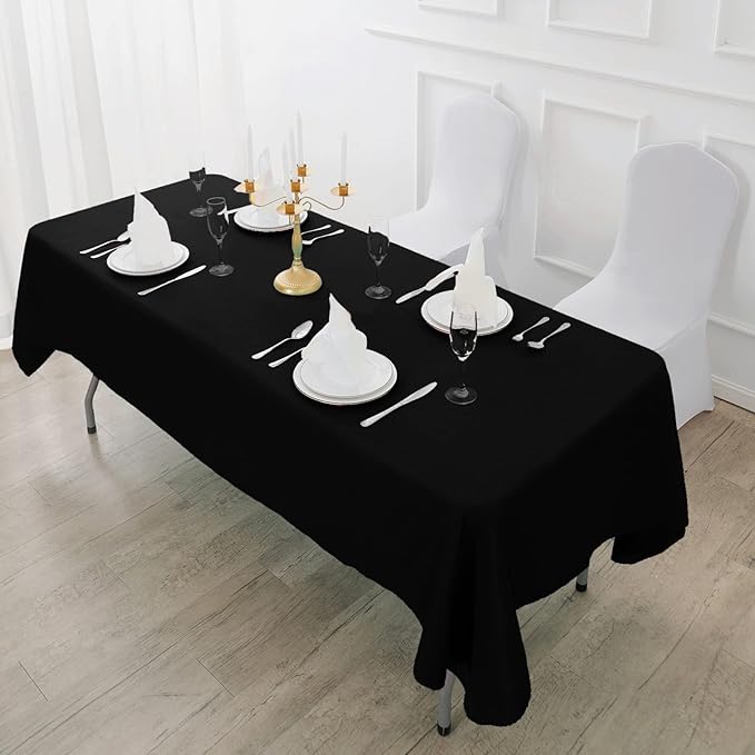 Fokitut 6 Pack Rectangle Tablecloth, 90x132 Inch, Stain Resistant and Wrinkle Polyester Table Cloth, Fabric Table Cover for Kitchen Dining, Wedding, Party, Holiday Dinner-Black