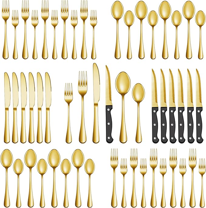 72 Pcs Gold Silverware Set by MUTNITT