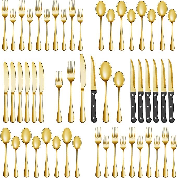 48 Pcs Gold Silverware Set by MUTNITT