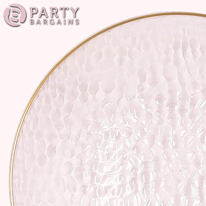 PARTY BARGAINS 13-Inch Charger Plates - 48 Pack, Hammered Pink Gold Rim, Heavy-Duty Disposable Chargers for Elegant Dining - Ideal for Weddings and Formal Events