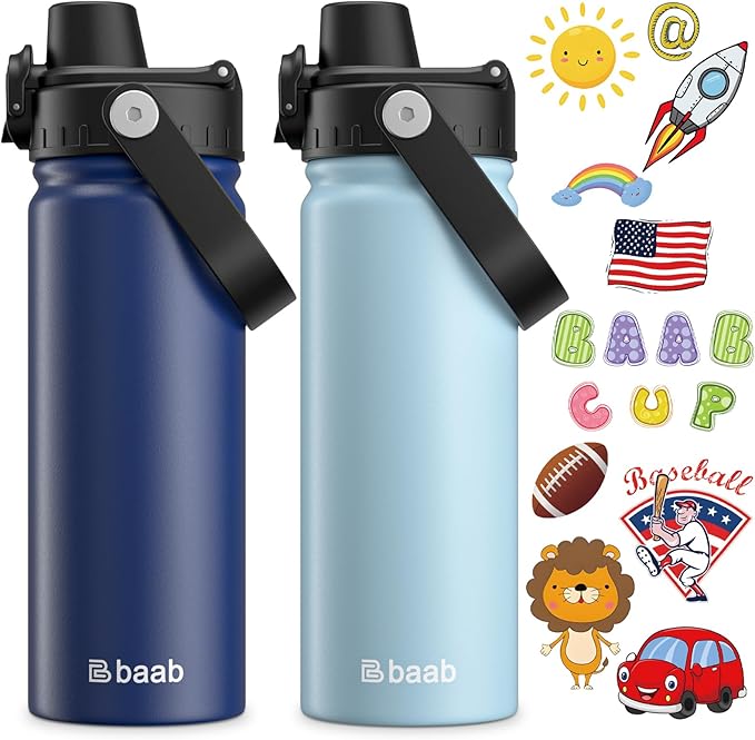 baab 20oz Kids Insulated Water Bottle 18/8 Stainless Steel Kids Cup 2 Pack | by baabKidWatterBottle