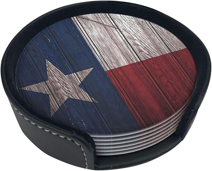 6 Pcs Texas State Flag White Star Leather Coasters - Image 2
