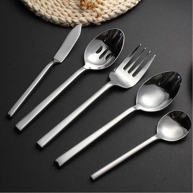 Silverware Set for 8,45 Pieces Forged Stainless Steel Flatware Set Cutlery Set,Heavy Duty and Modern Desgin,Fancy Tableware Cutlery Set for Home,Restaurant (Silver Cube 45)