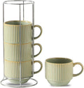 HASENSE Ceramic Coffee Mugs Set of 4 - 15 oz Stackable Large Porcelain Ribbed by Hasense