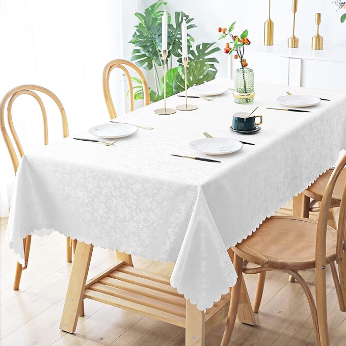 Smiry Rectangle Table Cloth, Waterproof Heavy Duty Vinyl Tablecloths, Wipeable Washable Table Cover for Kitchen and Dining Room (White, 54" X 108")