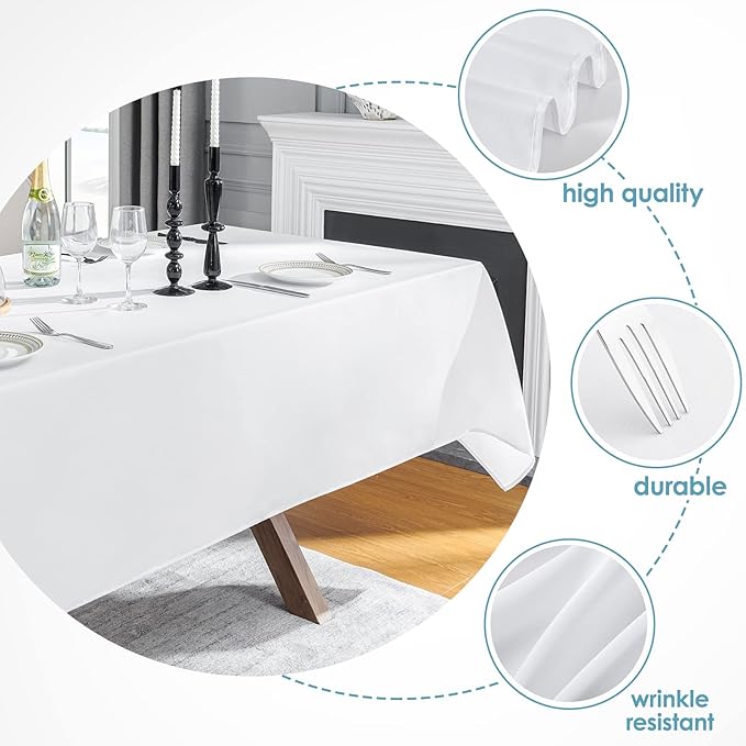 VidaFete 1 Pack 60 * 84inch Rectangle Tablecloth Polyester Table Cloth，Stain Resistant and Wrinkle Polyester Dining Table Cover for Kitchen Dinning Party Wedding Tabletop Buffet Decoration(White)