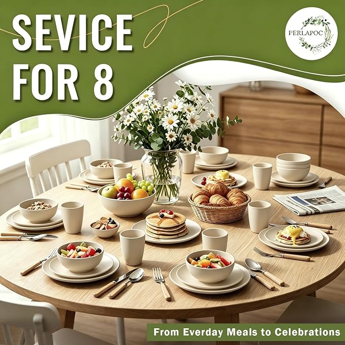 Dinnerware Sets 40 PCS Wheat Straw Plates and Bowls Sets - Image 7