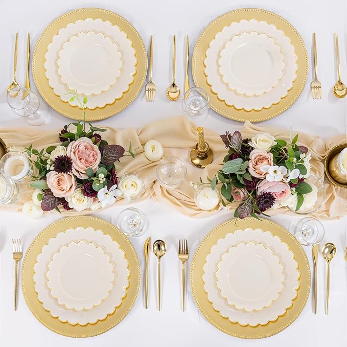 LIYH 8 Pcs Gold Charger Plates 13'' Plastic Round Chargers Plates Reusable Wedding Dinner for for Table Setting Wedding Party Decoration